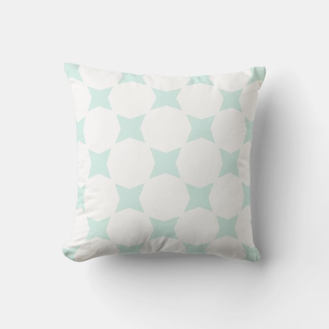 Mjuk vit och cyan grön pastell stjärnmönsterdesign kudde (Framsida)