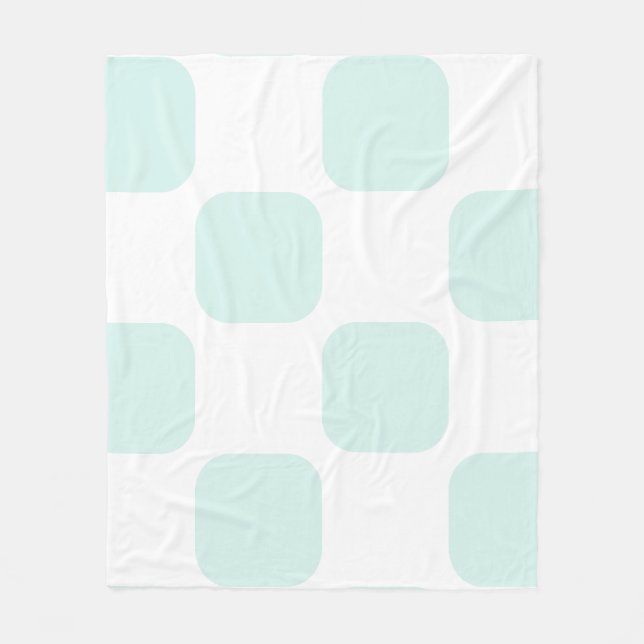 Mjuk vit och cyan grön pastellfärgad Squircle-möns Fleecefilt (Framsidan)