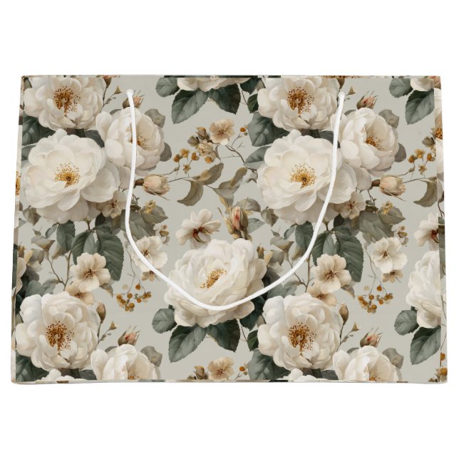 Mjuk vit ros Beige Blommönster  (Framsidan)