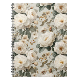 Mjuk vit ros Beige Blommönster  Anteckningsbok