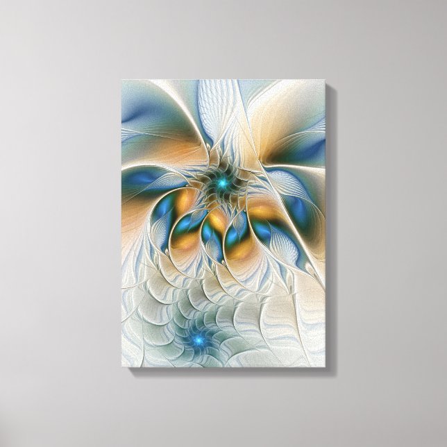 Mjuka, Abstrakt Fantasy Fractal Art med blå Canvastryck (Framsida)