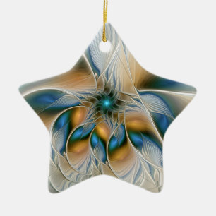 Mjuka, Abstrakt Fantasy Fractal Art med blå Julgransprydnad Keramik