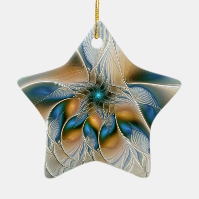 Mjuka, Abstrakt Fantasy Fractal Art med blå Julgransprydnad Keramik (Framsidan)