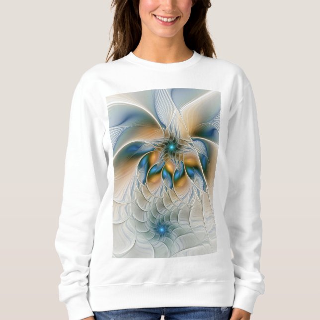 Mjuka, Abstrakt Fantasy Fractal Art med blå T Shirt (Framsida)