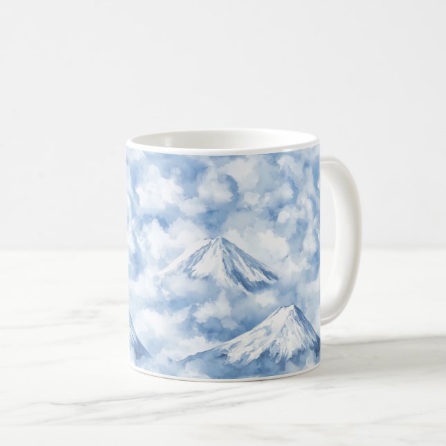 Mjuka akvarellberg Snö Moln Blå Vitt Kaffemugg (Framsida höger)