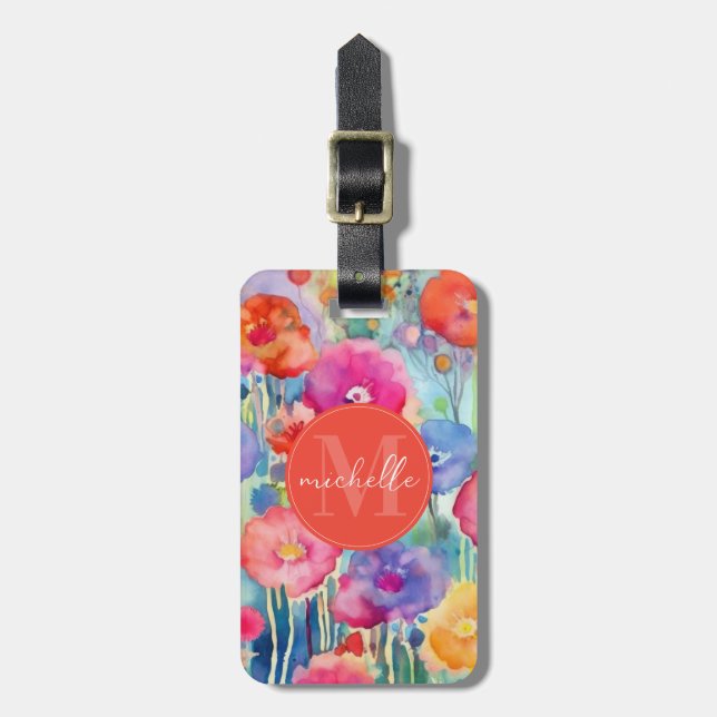 Mjuka akvarellblommor bagagetikett bagagebricka (Vertikal Framsida)