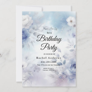 Mjuka blå Blommar och Lavender Mist Birthday Inbjudningar
