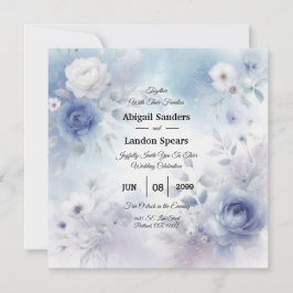 Mjuka blå Blommar och Lavender Mist Bröllop Inbjudningar