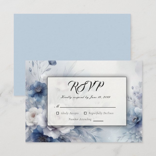 Mjuka blå Blommar och Lavender Mist Bröllop OSA Kort (Fram/baksida)