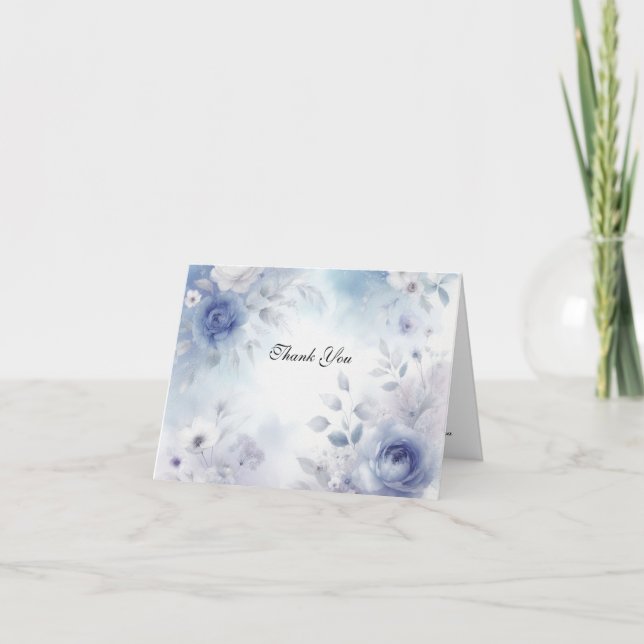 Mjuka blå Blommar och Lavender Mist Bröllop Tack Kort (Framsida)