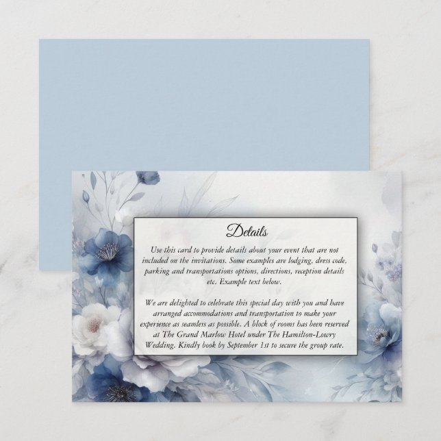 Mjuka blå Blommar och Lavender Mist Bröllop Tilläggskort (Fram/baksida)