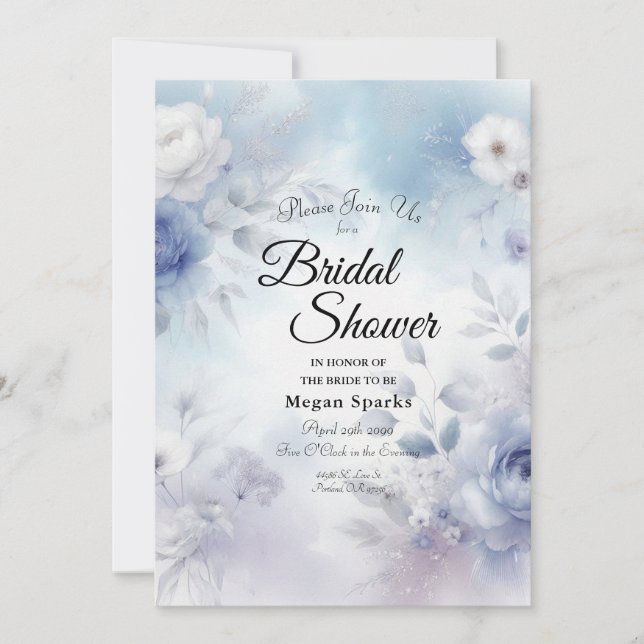 Mjuka blå Blommar och Lavender Mist Inbjudningar (Framsida)