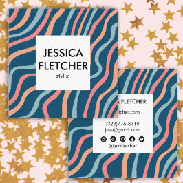 Mjuka blå Kurvor-färgfulla minimalistiska Social-i Fyrkantigt Visitkort