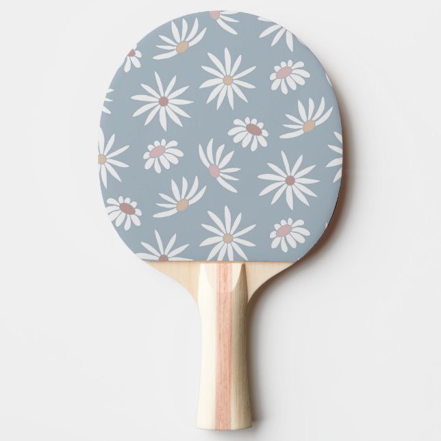 Mjuka blå med vit Daisy Blommor Pingisracket (Framsidan)