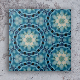 Mjuka blå och indigo geometriska former, Blommigt Kakelplatta