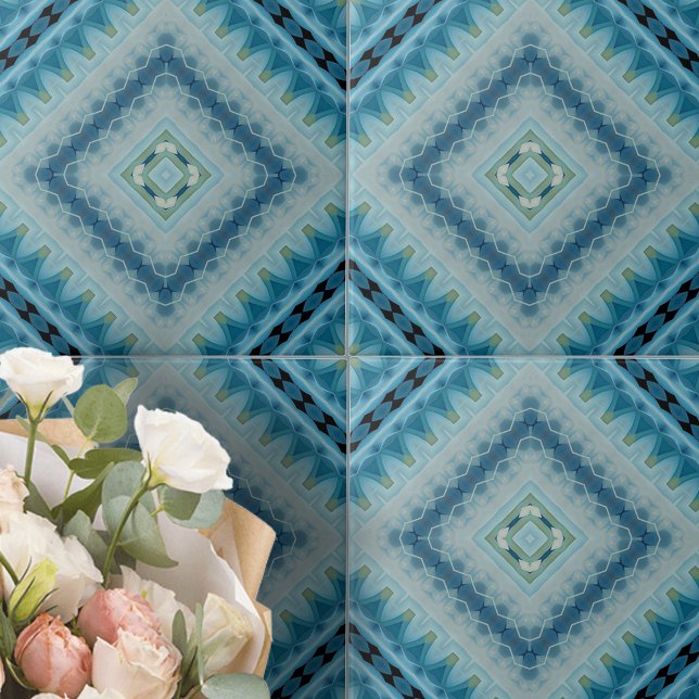Mjuka blå och indigo Kaleidoscope geometriska form Kakelplatta (Skapare uppladdad)