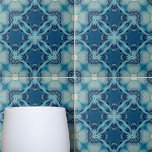 Mjuka blå och Indigo Mosaic Geometric Mönster Kakelplatta<br><div class="desc">Den keramiska plattan har en maskerande kalejdoskopisk design. I mitten av plattan finns ett intrikat stjärnformat mönster, som fungerar som den brännpunkt från vilken symmetriska geometriska former utstrålar. Konstruktionen är komplex men ändå harmonisk och skapar en optisk illusion av djup och rörelse som drar öga. Plattan domineras av olika blåa...</div>