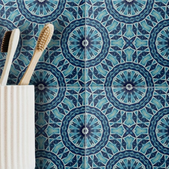 Mjuka blå och indigo-mosaiska geometriska former kakelplatta (Skapare uppladdad)