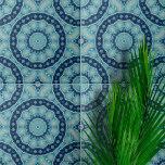 Mjuka blå och indigo-symmetriska geometriska forme kakelplatta<br><div class="desc">Den keramiska plattan har en maskerande kalejdoskopisk design. I mitten av plattan uppträder ett känsligt motiv för blommigten, omgivet av en array av geometriska former som utstrålar i symmetriskt mönster. Utformningen kännetecknas av sin invecklade detaljrikedom och skapar djup och rörelse. Plattans palett i färg är en harmonisk blandning av olika...</div>