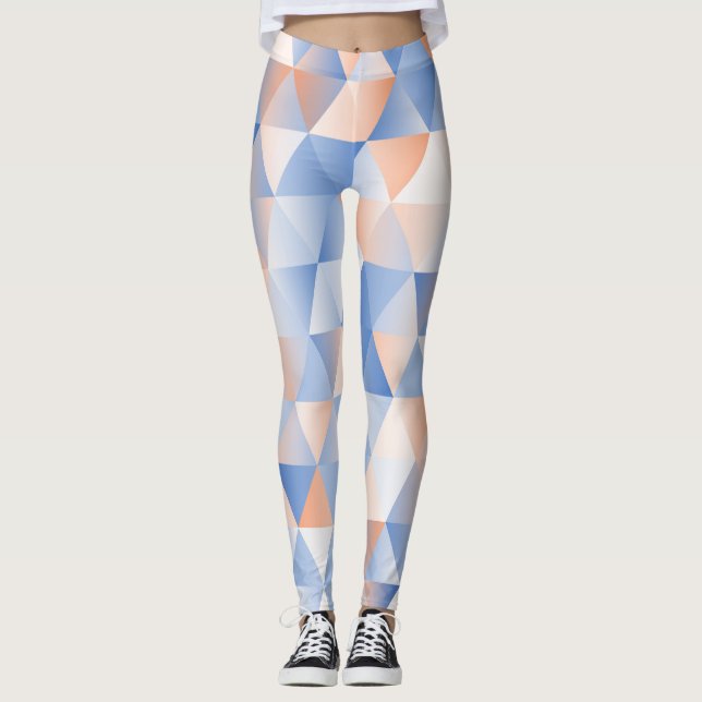 Mjuka blå Orange trianglar Leggings (Framsida)