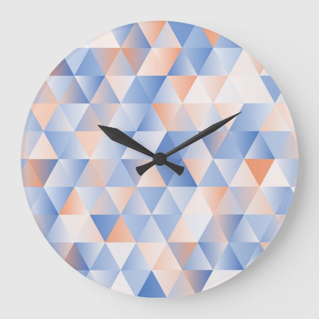 Mjuka blå Orange trianglar Stor Klocka (Framsida)