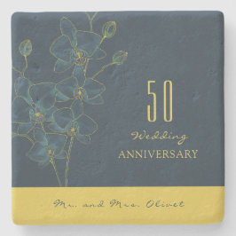 Mjuka blå Orchid Bröllop-årsdagen 50 år Stenunderlägg