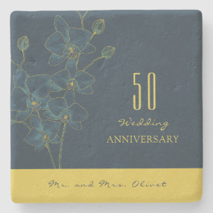 Mjuka blå Orchid Bröllop-årsdagen 50 år Stenunderlägg
