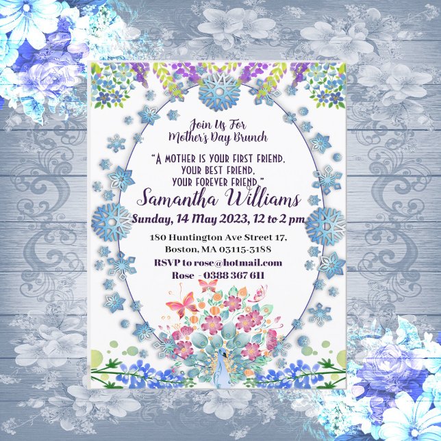 Mjuka blå Pastel Flower Bud Mors dag Blommigt Inbjudningar (Soft Blue Pastel Flower Bud Mothers Day Floral Invitation)