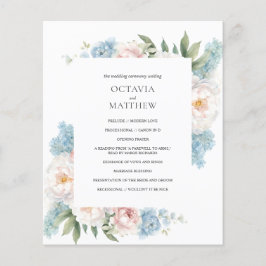 Mjuka blå rosa blommor Botaniskt Bröllopsprogram