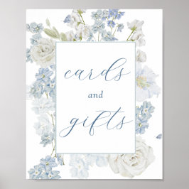 Mjuka Blåa blommor-kort och presentkort Poster