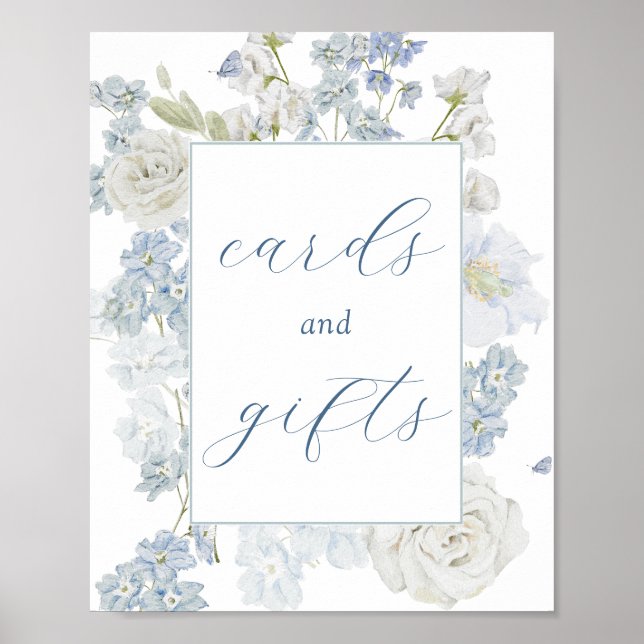 Mjuka Blåa blommor-kort och presentkort Poster (Framsidan)