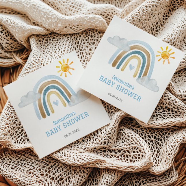 Mjuka blåa Boho Rainbow Baby Shower Napkins Pappersservett (Skapare uppladdad)