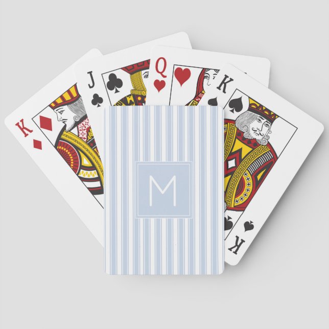 Mjuka blåa och vita tabletter Rand Monogram Casinokort (Baksidan)