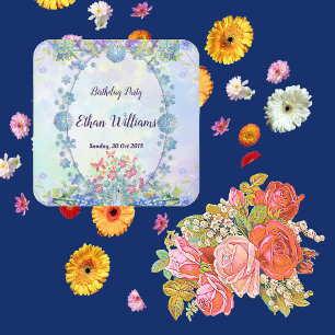 Mjuka blåpastel Hydrangea Lila Oval Birthdays Fyrkantigt Klistermärke