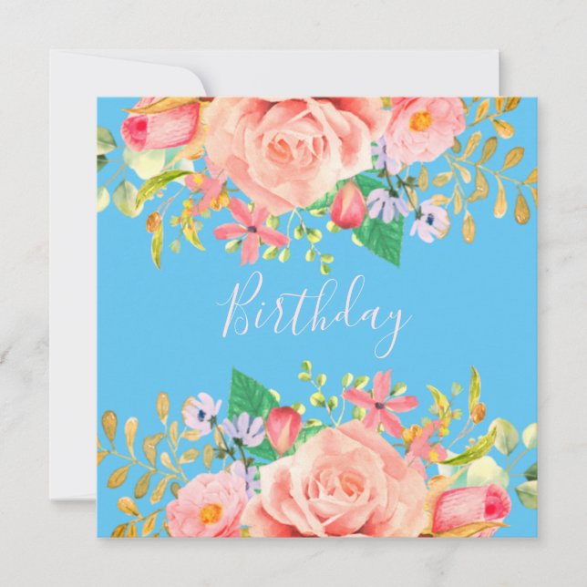 Mjuka blått med blommor Födelsedagsfest inbjudan (Framsida)