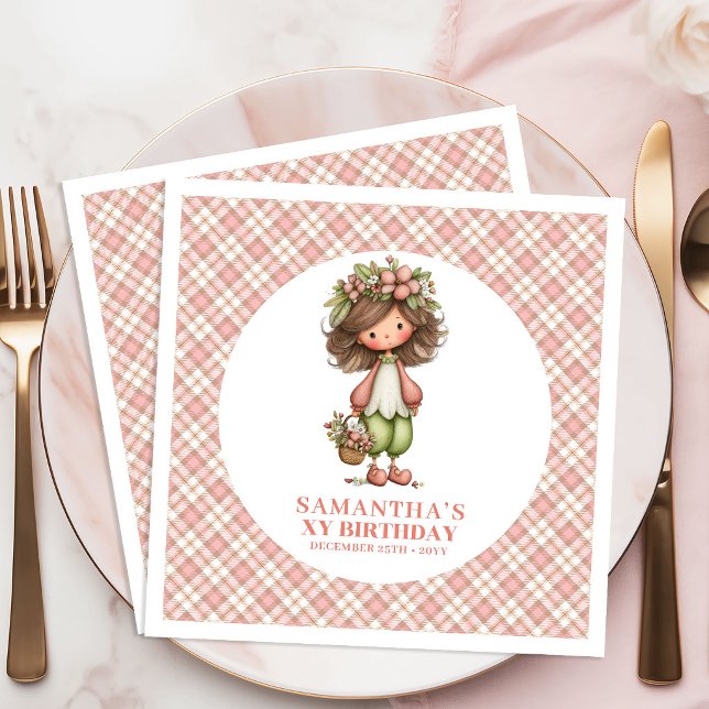 Mjuka Blommiga Sagoprinsessa Söta 3-års Födelsedag Pappersservett (Soft Floral Fairy Cute 3rd Birthday Party Napkins)