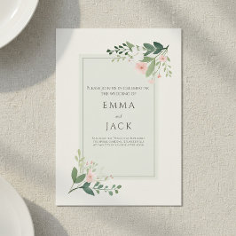 Mjuka Blommigtar Grönten Beige Elegant bröllop Inbjudningar