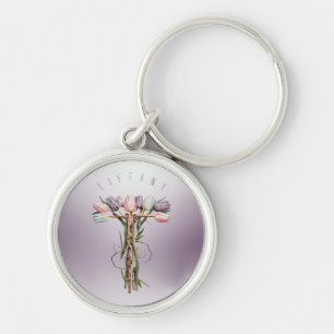Mjuka Blommigtar och pastellChic Tulip Monogram "M Rund Silverfärgad Nyckelring