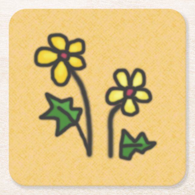 Mjuka blommor, Gult Underlägg Papper Kvadrat (Framsidan)