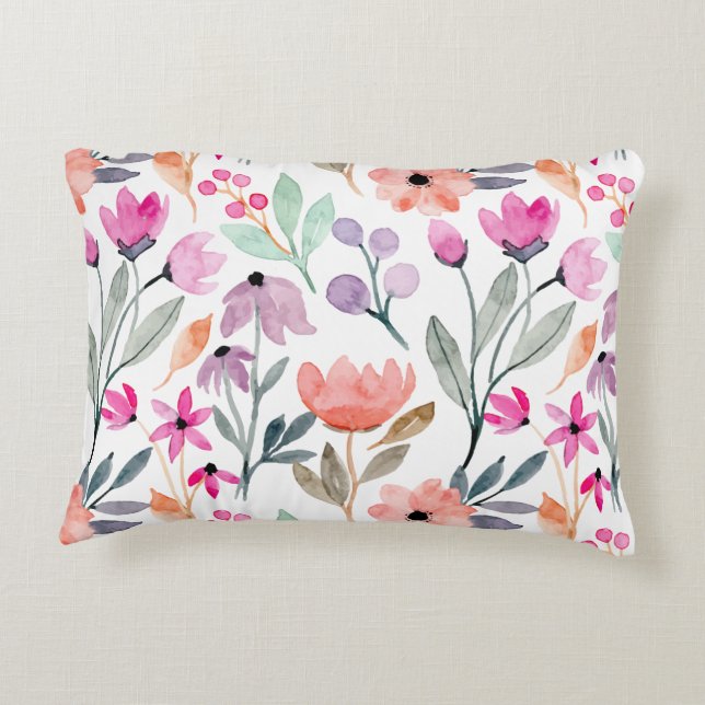 Mjuka blommor med vattenfärg Flower Mönster Pastel Prydnadskudde (Baksidan)