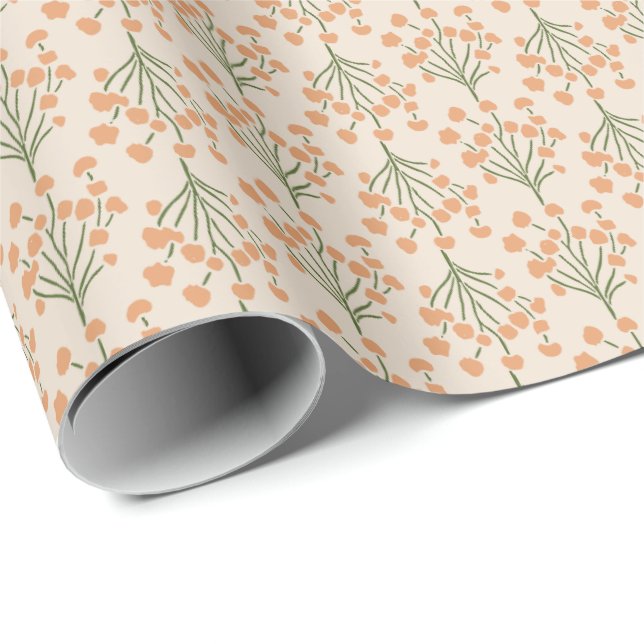Mjuka Botaniska Slingor | Elegant Dämpad Aprikos Presentpapper (Rullad Hörn)