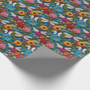 Mjuka Crochet-Blommigtar och Dragonflies Presentpapper