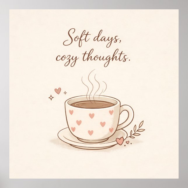 Mjuka dagar, mysiga tankar - Söt kaffekopp konst Poster (Framsidan)