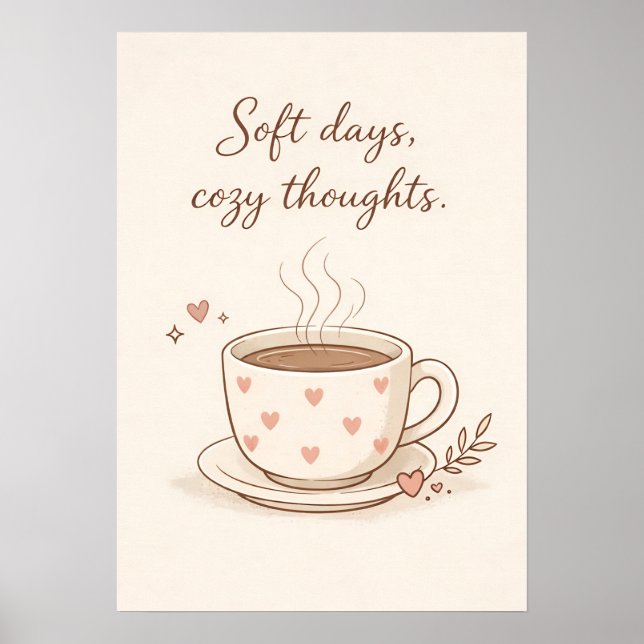 Mjuka dagar, mysiga tankar - Söt kaffekopp konst Poster (Framsidan)