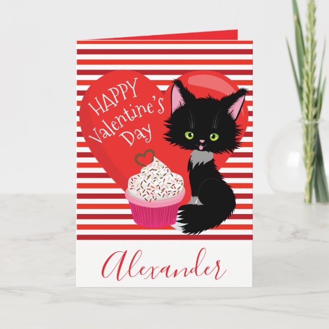 Mjuka dagen för Cat Red and White Rand Valentine Helgkort (Framsida)