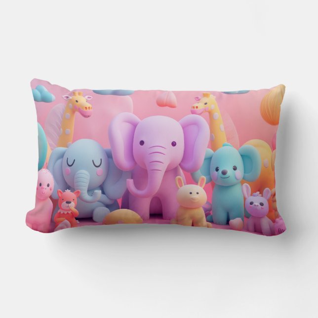 Mjuka djur i pastel färg lumbarkudde (Framsida)