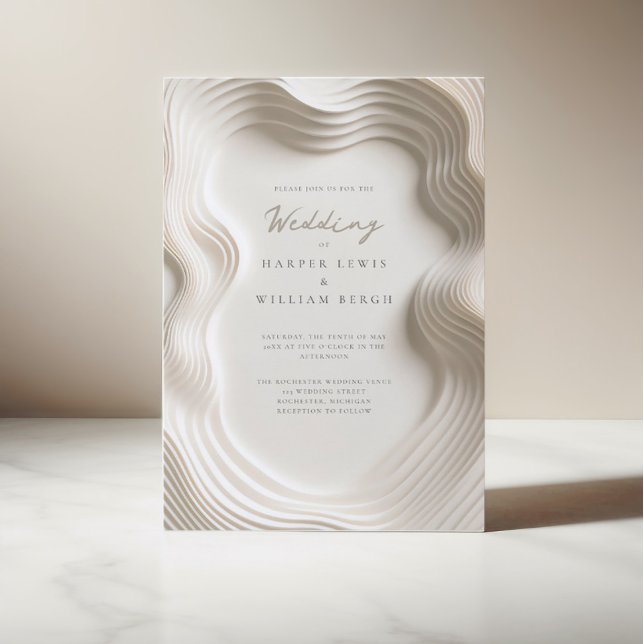 Mjuka elfenben som flyter bröllop inbjudningar (Elegant flowing ivory wedding invitation, soft, off-white modern but yet classic design.)
