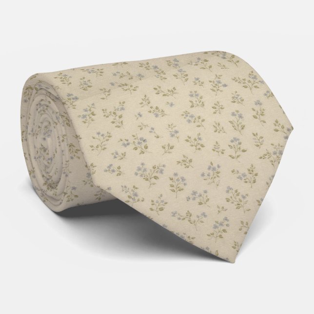 Mjuka Elfenbensfärgade Ängsblommor i Vintage Stil Slips (Rullad)
