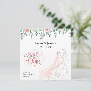 Mjuka Färg-Blommigtar, illustration av och groom Spara Datumet