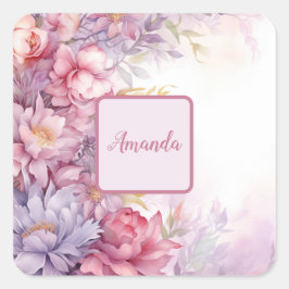 Mjuka feminina blommönster, små blommor fyrkantigt klistermärke